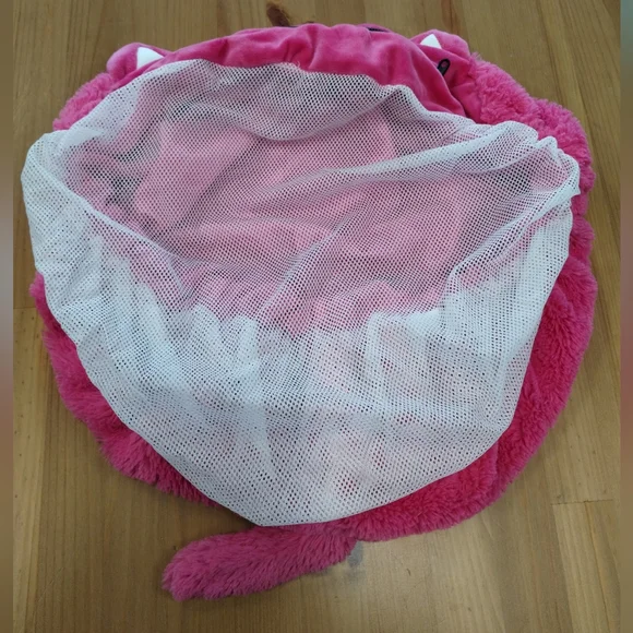 Cat Pretty Pink Soft Furry Toy Storage (Unfilled) Net with a Zipper Cushion Seat - Picture 4 of 10